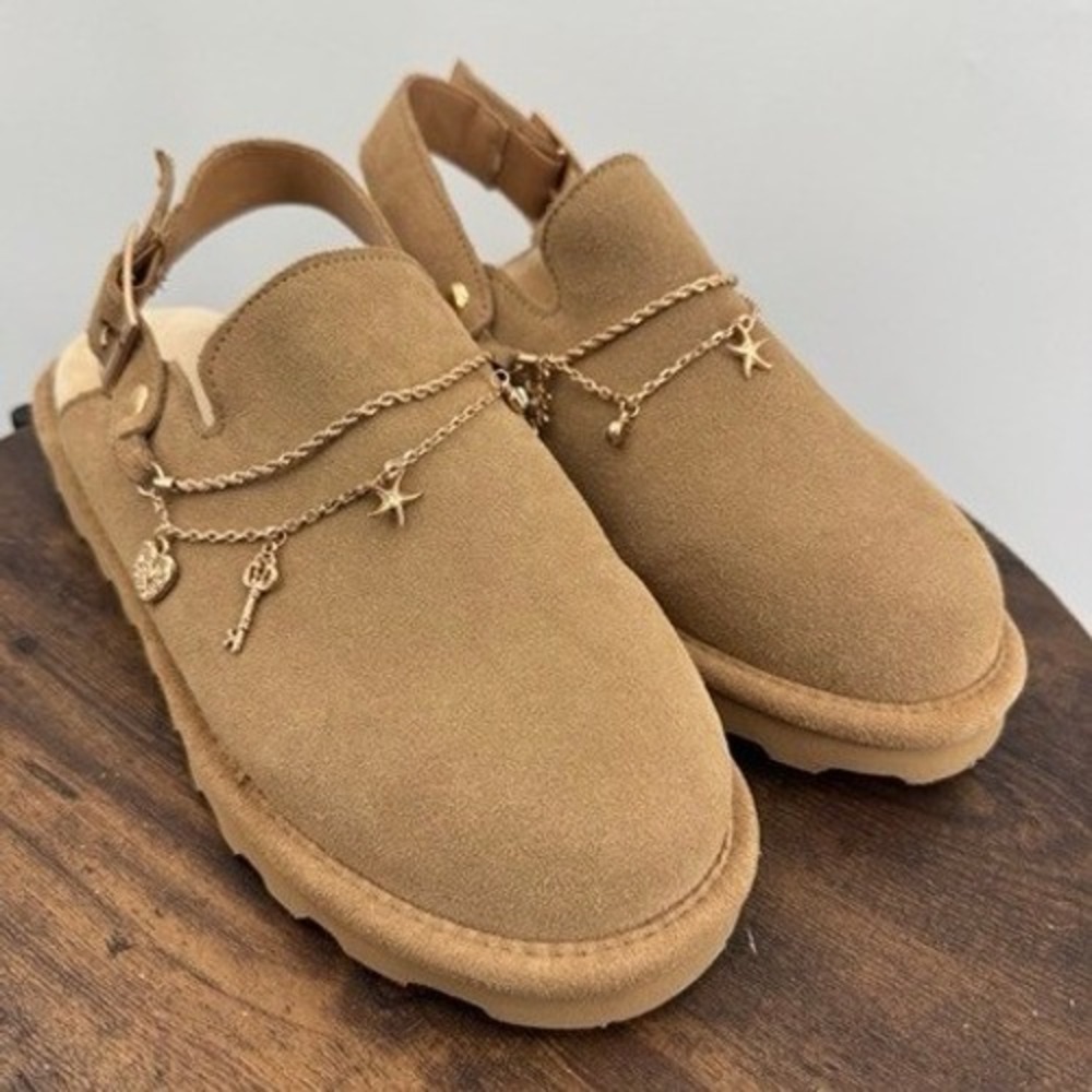 Bearpaw NEW Women Tan Suede Charm Lexi Slingback Clogs Sandals SZ 8 Boho Cozy